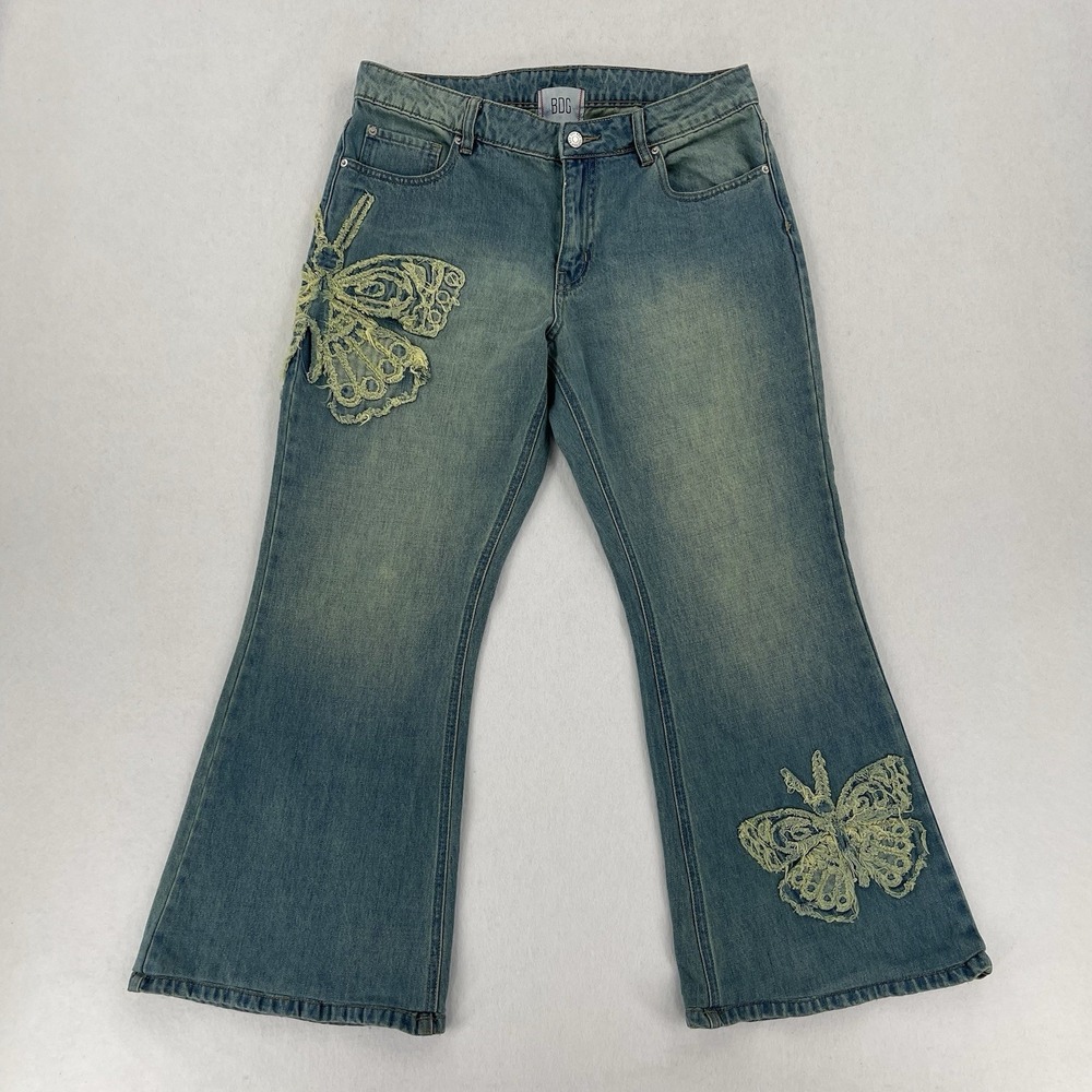 BDG Low Rise Flare Jeans Size 30 Blue Butterfly Embroidered Denim Y2K